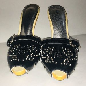 michael Antonio black peep-toe studded mule